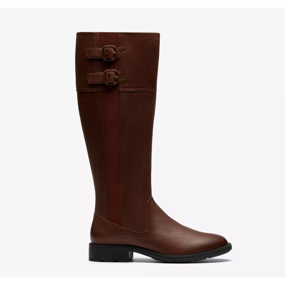 NEW Clarks Adalynn Hope Knee High Boots Womens 9 Brown Leather Equestrian Riding